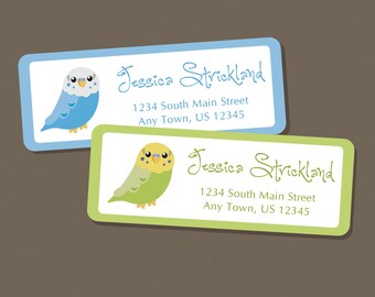Budgie Address Labels, Return Address Labels, Address Stickers, Budgie Labels, Personalized Address Labels, Parakeet, Green, Blue, Bird, Pet