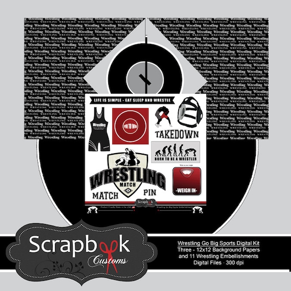 Wrestling Digital Scrapbooking. Instant Download.