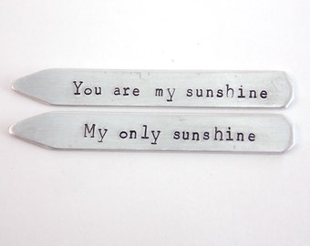 10 year anniversary gift Aluminum, You are my Sunshine - Collar Stay Set - Metal Hand Stamped Custom Initials, gift for husband, men's gift