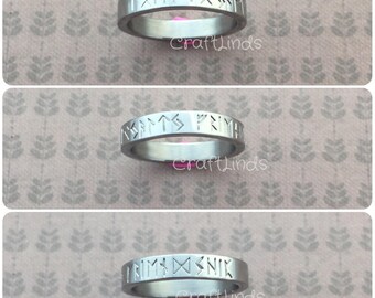 runic Hand Stamped Stainless Steel Ring, rune, love, loyalty, friendship, stackable, elder futhark, norse,Personalised, plain,viking,3.5mm