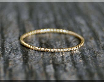 Ultra Thin 14k Gold Stacking Ring, Twisted 14k gold filled ring, Stacking Ring, delicate gold filled ring, Dainty stacking ring, gold ring