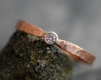 ON SALE- Natural Pink Argyle Diamond in Recycled 14k Rose and White Gold Ring- Ready to Ship Size 8.5