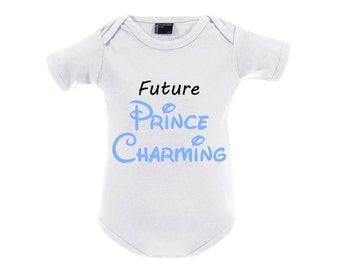 Baby Body mit Print Jungen Strampler mit Druck Future prince charming Prinz für Jungs weiß hellblau Gr. 50-92 NEU !!!