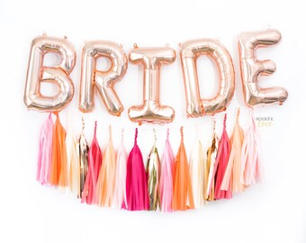BRIDE BALLOON BANNER | 16" Rose Gold Silver Balloon Garland, Metallic, Wedding, Bridal Shower, Bachelorette, Engaged, Married, Engagement