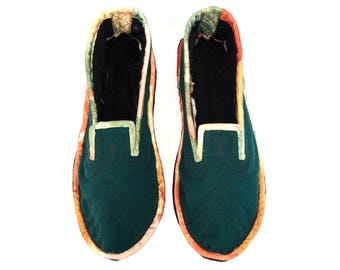 Green Wool Men's Slippers, Soft Sole Slippers Man, House Slippers, Man Wool Slippers, Warm House Shoes, Travel Slippers, Gift for man, US8.5