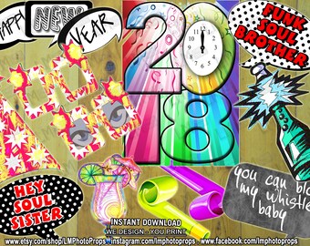 New Years Eve Props, New Years Party Photobooth Props, NYE Photo Booth, Photobooth Props, Holiday Decorations INSTANT DOWNLOAD diy Printable