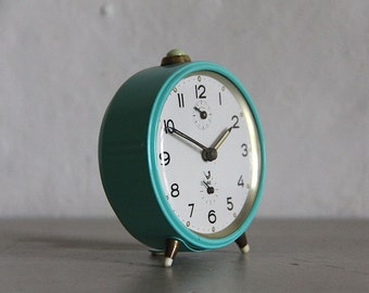 Vintage French Jaz Alarm Clock 60's Retro/ Mid Century Turquoise