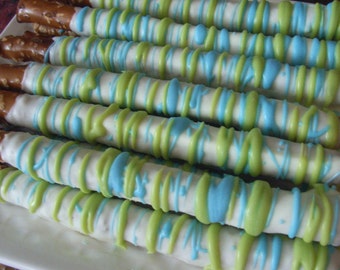 Gourmet Chocolate Covered Pretzel Rods in Light Blue & Lime