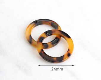 4 Tortoise Shell O Rings 24mm, Acetate Tortoise Rings with Hole Plastic Ring Links Tortoiseshell Beads Circle Pendant Round, RG002-24-TT