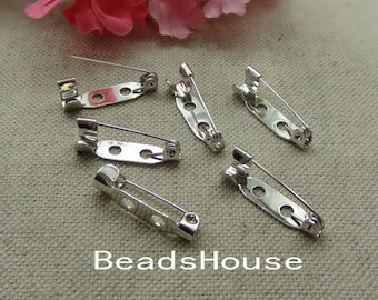 20 pcs High Quality Silver Plated Safety Pin Back Base,5 x 20 mm ,Nickel Free