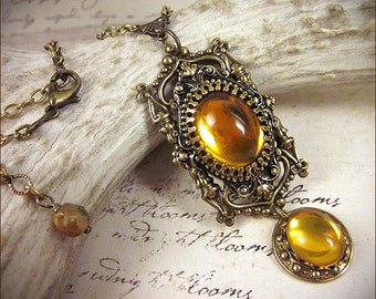 Medieval, Renaissance Necklace, Topaz Jewel, Medieval Pendant, Tudor Bride, Medieval Necklace, Tudor Costume Tudor Necklace, Ready to Ship