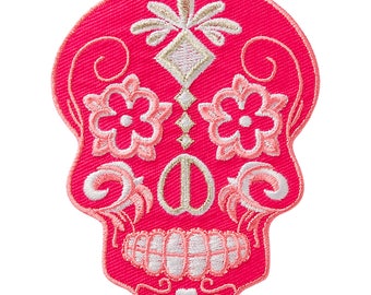 Skull Pink/Silver patch appliqué Iron on patch application #9408