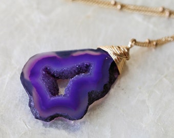Druzy Necklace, Purple Druzy Neckace, Geode Necklace, Purple Geode Necklace, Crystal Necklace, Raw Stone Jewelry