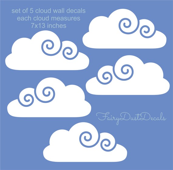 Cloud wall decals set of 5 Cloud wall sticker Cloud