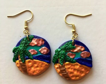 Beach Scene Handcrafted Polymer Clay Earrings