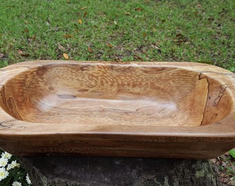 Hand carved wooden Spalted Sycamore dough bowl, bread bowl or trench bowl.