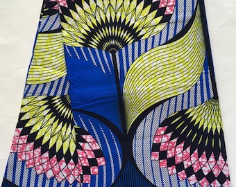 African Print Fabric/ Ankara Blue Yellow Pink