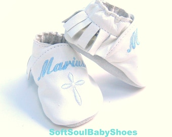 white leather moccasins, baptism moccs , christening booties , mokassins for baptism , leather baby shoes