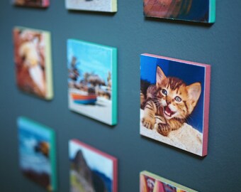 Individual, favorite photos taken on wooden squares
