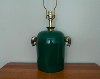 Green Lamp with Brass Elephants