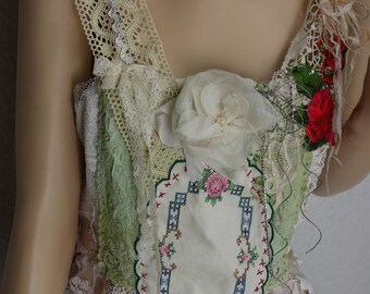 Fairy Top, white lace and ecru "Eléonore", art to wear, Unique, feminine
