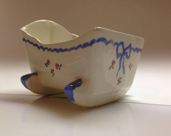 Vintage Ceramic Nursery Planter Childs Decor Baby Cradle Bassinet