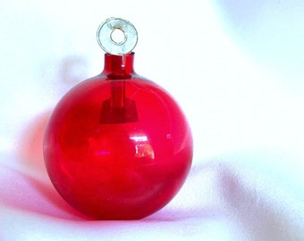Vintage Clear Red Christmas Ornament with Round Paper Hanger