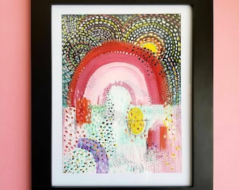 Where I Hope I Go When I Die Acrylic painting - Home Decor - Art - Rainbow Painting - Outsider Art - Folk Art - Colorful