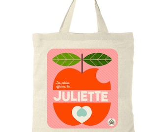 Tote Bag personalized "Apple". Girl or boy name + choose pink or green colors