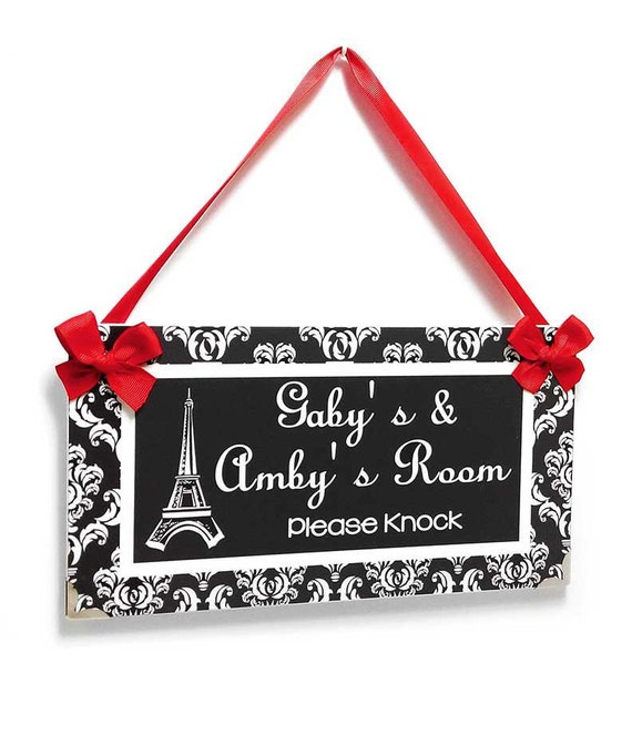 girls paris bedroom door sign Eiffel Tower in grey and white