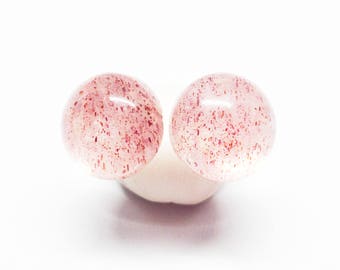 Strawberry Quartz Gemstone . 10mm Round Dome . Sterling Silver Posts Studs Earrings . Strawberry Pink Minimalist Earrings . E16044