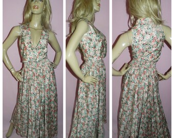 Vintage 70s 80s Summer FLORAL Faux WRAP Maxi dress 14 M Cotton 1980s 1970s
