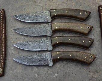 Damascus Steel Lot of 4 Hunting Knives (LT-63W)