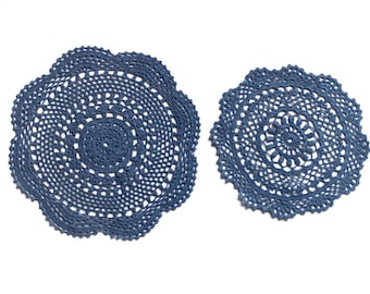 2 Denim blue hand dyed Crochet Vintage Doily