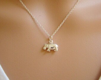 Hippo Necklace - Hippo Charm 925 Sterling Silver - Hippopotamus Pendant - Hippopotamus Necklace