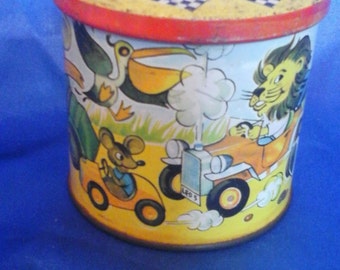 Vintage Blue Bird Confectionery Tin 'Animal Race', 1950's by Harry Vincent Ltd, Hunnington, Worchestershire, England