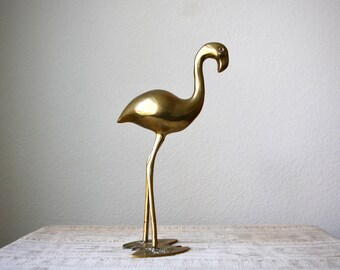 Large Vintage Brass Flamingo Figurine