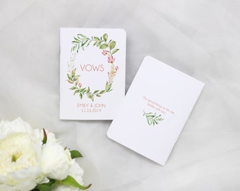 Wedding Vow Books Personalized, Greenery Wedding Vow Book, Wedding Vows, Rose Gold Vow Book, Set of 2 Books, VB017