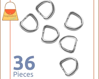 1/2 Inch D Rings, Nickel Finish, 36 Pieces, Small D Rings, Handbag Purse Bag Making Hardware Supplies, .5 Inch, 1/2", .5", RNG-AA022