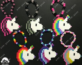 Unicorn Perler Kandi Bracelets - Keychain - Magnet - Self-Adhesive - Edm, EDC, Rave, Plur, Festival