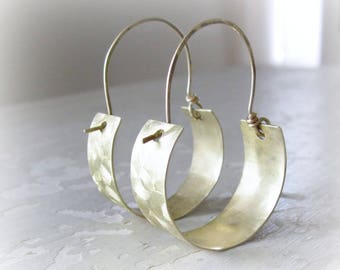 Brushed Brass Hoops, Gold Hoop Earrings, Metalwork Jewelry, Brass Earrings, Brass Hoop Earrings, Natural Brass Earrings, Modern Hoops