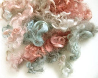 Pink and Blue Curly Locks - Sheep Curls - Needle Felting - Dolls Hair - Felting Supplies 1/2 oz