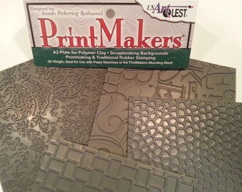 Unmounted Rubber Stamps 'BACKGROUND PRINTS' PrintMakers Texture Stamp 4-Pack Collection for Clay by USArtQuest.