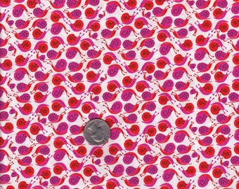 One yard Heather Ross Far Far Away - Pink Snails - cotton quilt fabric