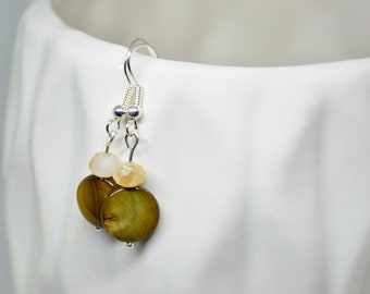 Brown Earrings, Cream Earrings, Silver Earrings, Dangle Earrings, Drop Earrings