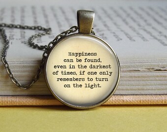 Silver or bronze 'Happiness can be found, even in the darkest of times' glass pendant necklace (wizard, magic, harry, map, potter, light)