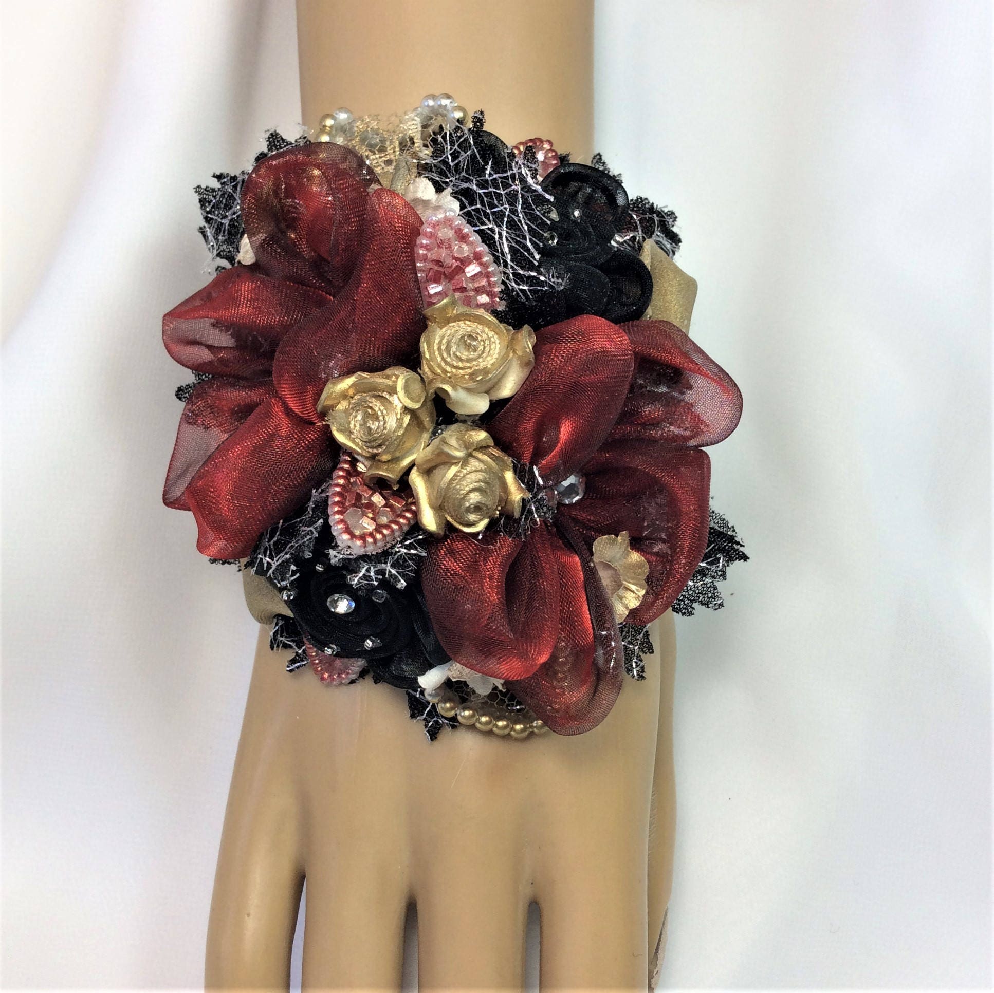 BlackBurgundyFlower CorsageFormalProm CorsageProm