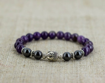 Buddha bracelet Amethyst jewelry Yoga jewelry Yoga gift for mom gift for girlfriend gift for boyfriend gift for men gift for wife gift women