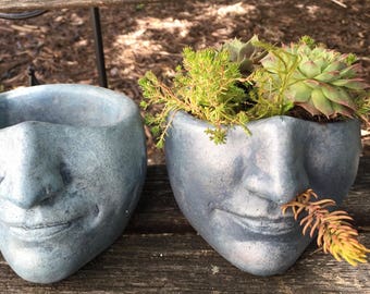 Goddess Planter Head 'Serene' Planter Face (Bluestone) - Listing for 1 head (Plants not Included) Cast Concrete