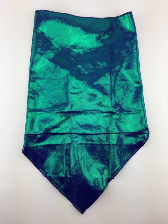 Mermaid Tail: Metallic Seafoam Green Sheen on Purple Spandex Bandana w/ Hidden Stash Pocket